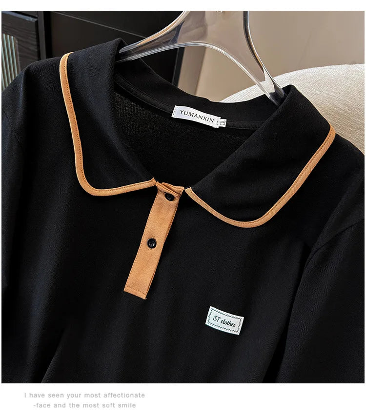 175Kg Plus Size Women's Bust 170 Summer Loose Lapel Top Short Sleeve T-Shirt Black White 6XL 7XL 8XL 9XL 10XL 11xl