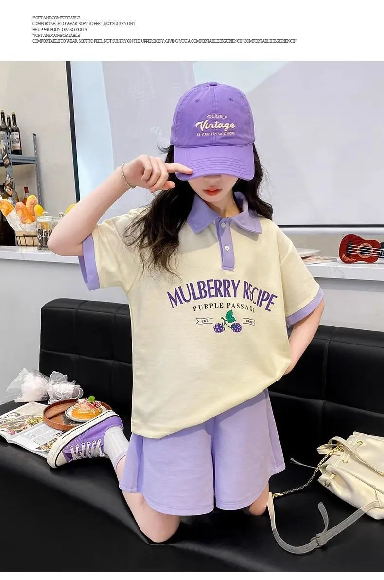 Summer Teenage Girls Clothes Set Children O-Neck Tshirt and Pleats Skirts Suit Student School Short Sleeve Tee Bottom Outfits