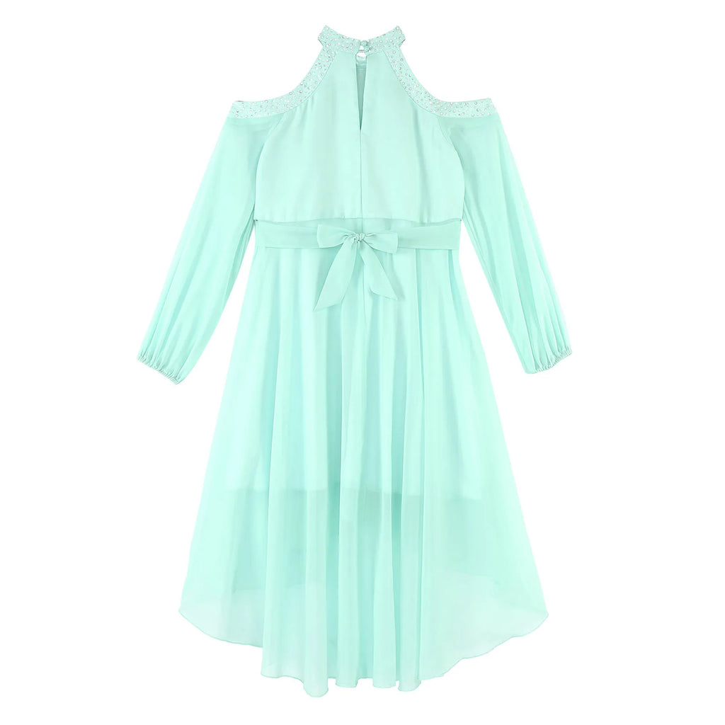 Kids Girls Elegant Party Dress Halter Off-shoulder High Waist Ruffled Chiffon Dresses Wedding Birthday Pageant Evening Prom Gown