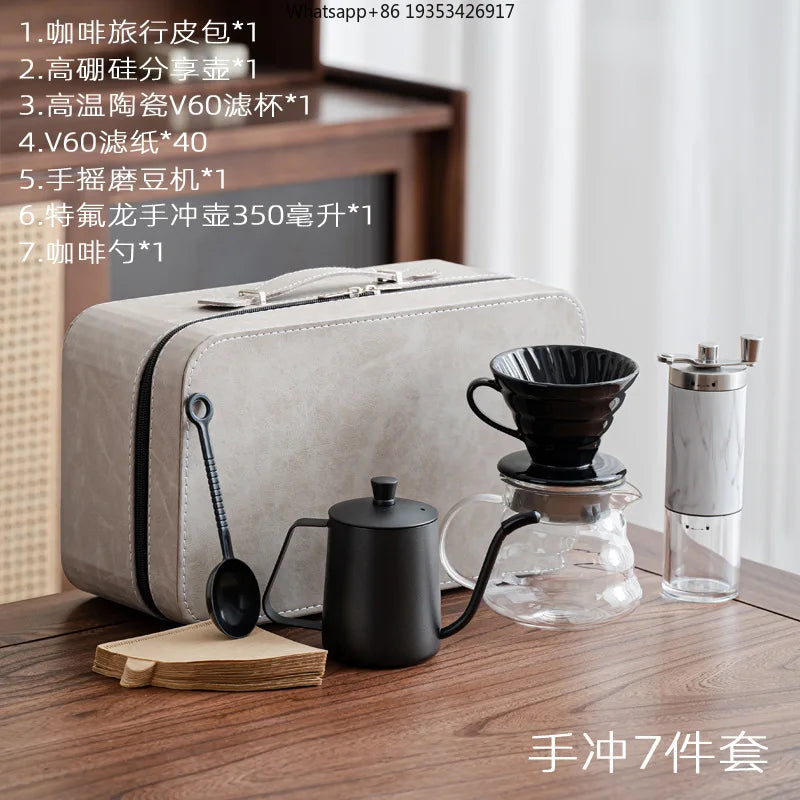 New V60 Travel Hand Brew Coffee Electric Bean Grinder Gift Box Set Stainless Steel Coffee Suitable for Pot Household Storage