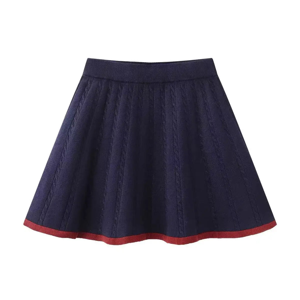 Spring 2026 Women's Knitted A-Line  Skirt And Open Cardigan Set with Bow Tie High Waist Fashion Ensemble Wide Series