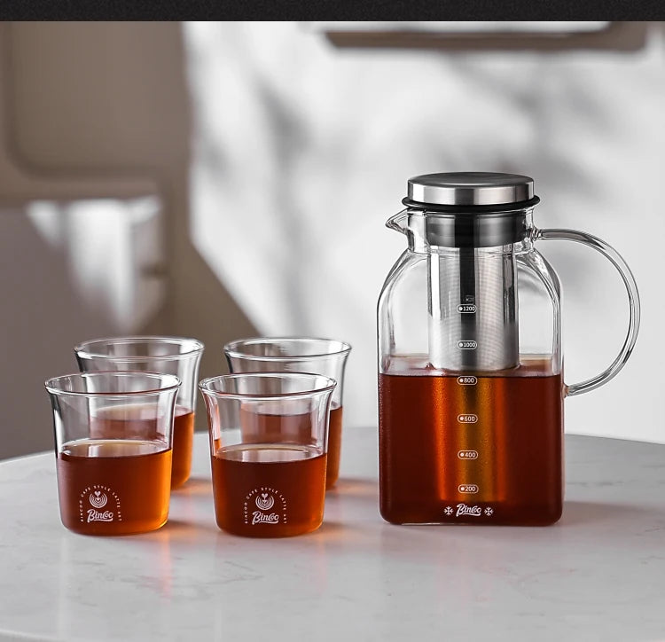 Bincoo 1200ML Glass Cold Brew Coffee Pot with double-layer Filter Cups Water Bottle Extracted Espresso Coffee Maker Juice Kettle