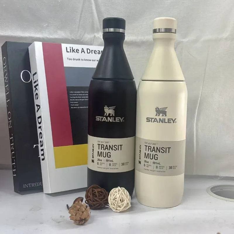 STANLEY Matte Black Wine Bottle Shaped 20oz, Stainless Steel Vacuum Flask, Leakproof Sealed Lid, Cold Heat Retention