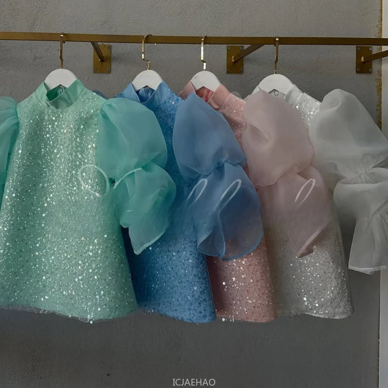 Teen Girl Clothes 2025 New Glitter Kids Girls Princess Gown Piano Recital Sweet Party Outfit Toddler Formal Wear Costume Vestido