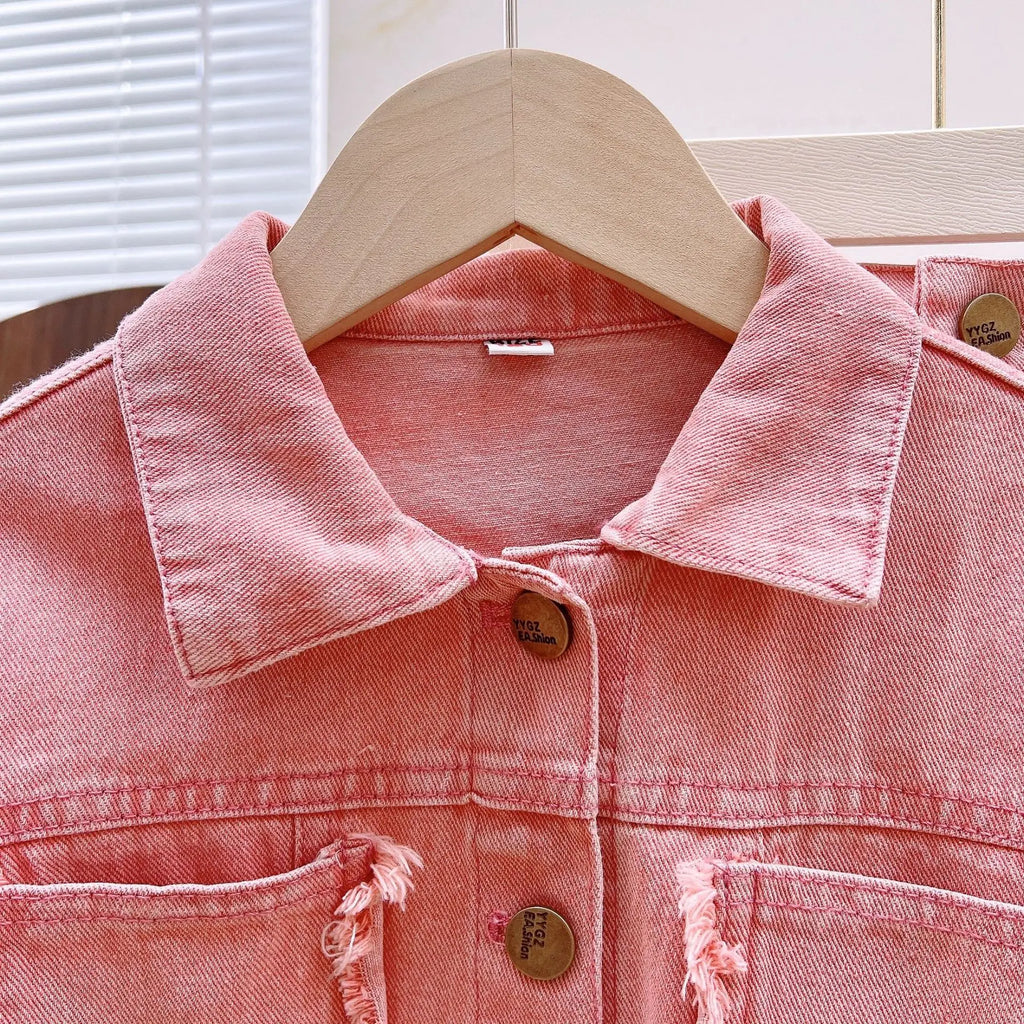 2025 Spring Autumn New Girls Clothing Set Teen Girls Solid Color Denim Jacket+Wide Leg Pants 2Pcs  For 4-12Y Kids Fashion Outfit