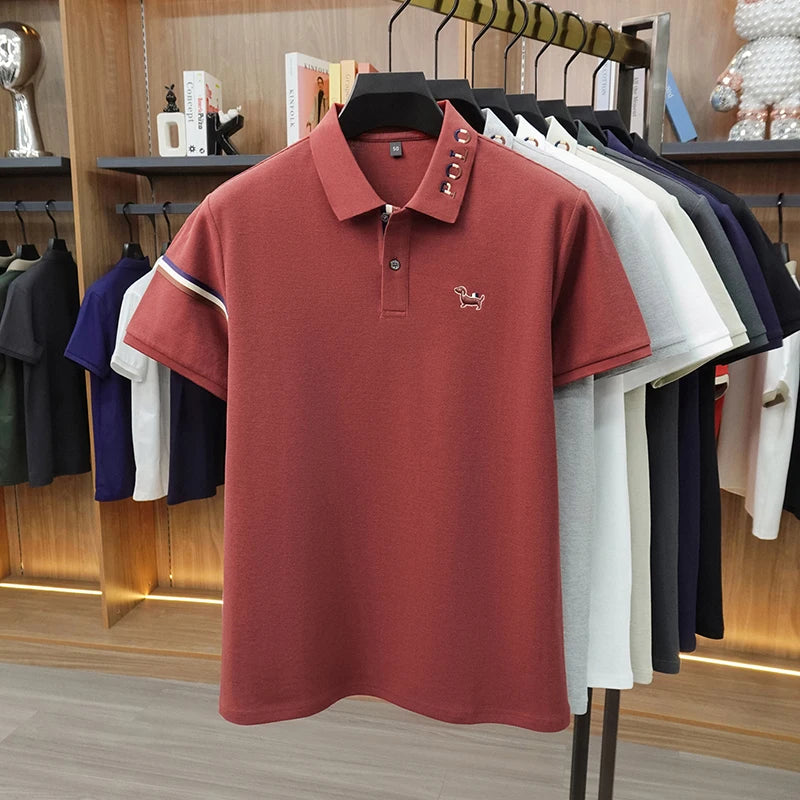 100% pure cotton short sleeve polo shirt summer comfort men's T-shirt designer brand cartoon dog embroidery fashion casual top