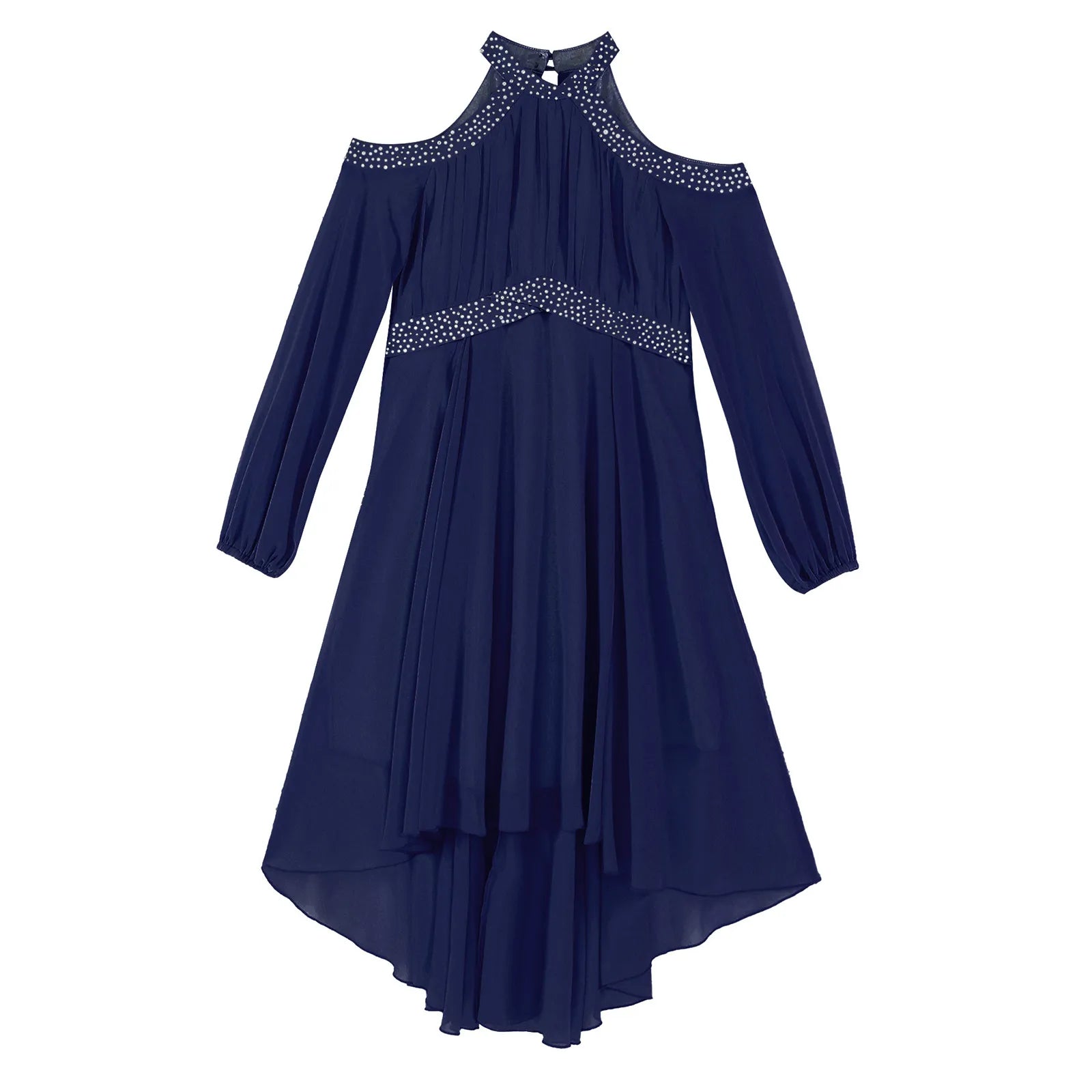 Kids Girls Elegant Party Dress Halter Off-shoulder High Waist Ruffled Chiffon Dresses Wedding Birthday Pageant Evening Prom Gown