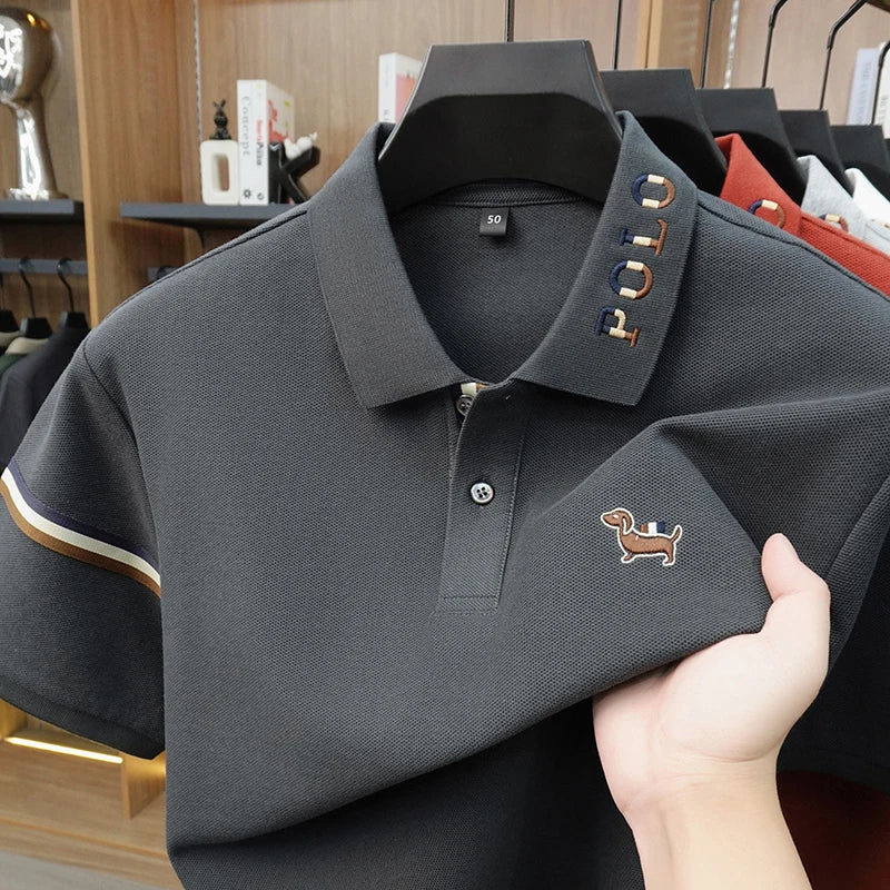 100% pure cotton short sleeve polo shirt summer comfort men's T-shirt designer brand cartoon dog embroidery fashion casual top