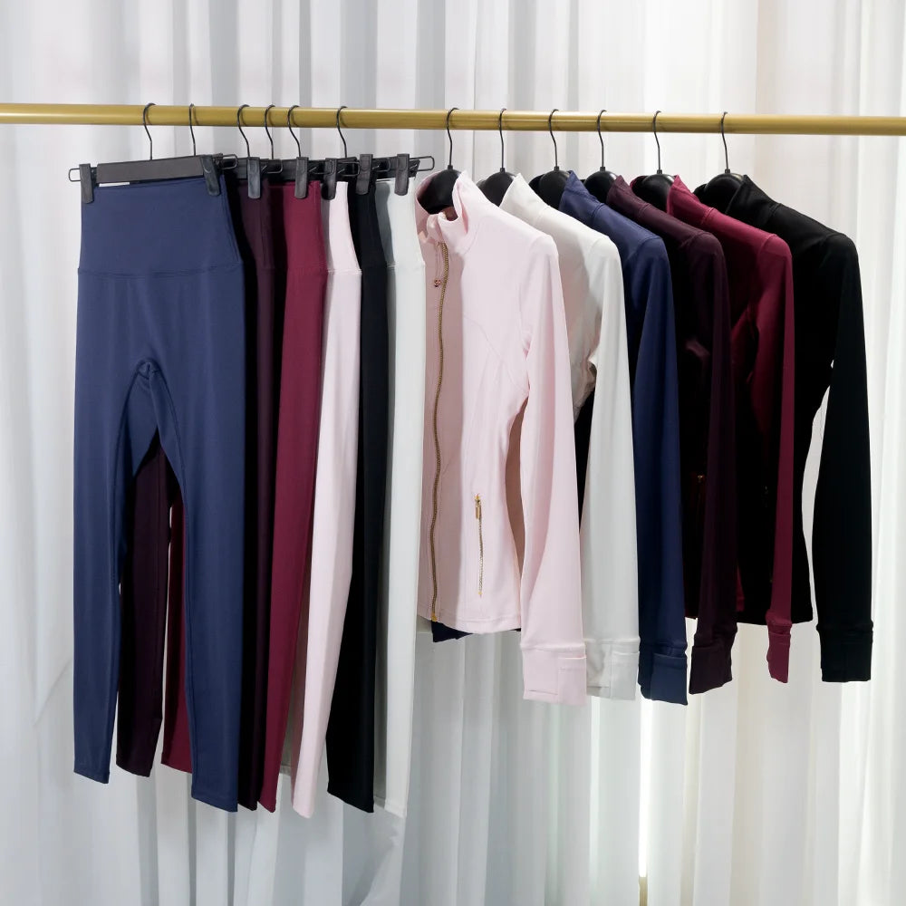 Set with a high-end feel, stand-up collar, slim-fit jacket for women, slimming nine-point yoga pants, casual two-piece set