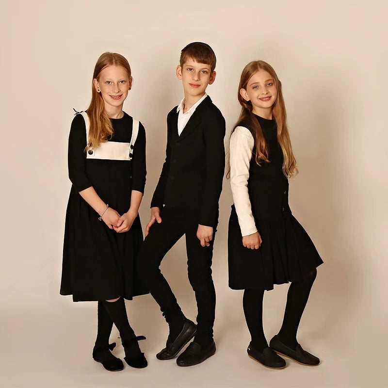 Girls dress elegant leather and cotton family set girls strap dress black outfit clothes for autumn/winter adjust buttons w/bows
