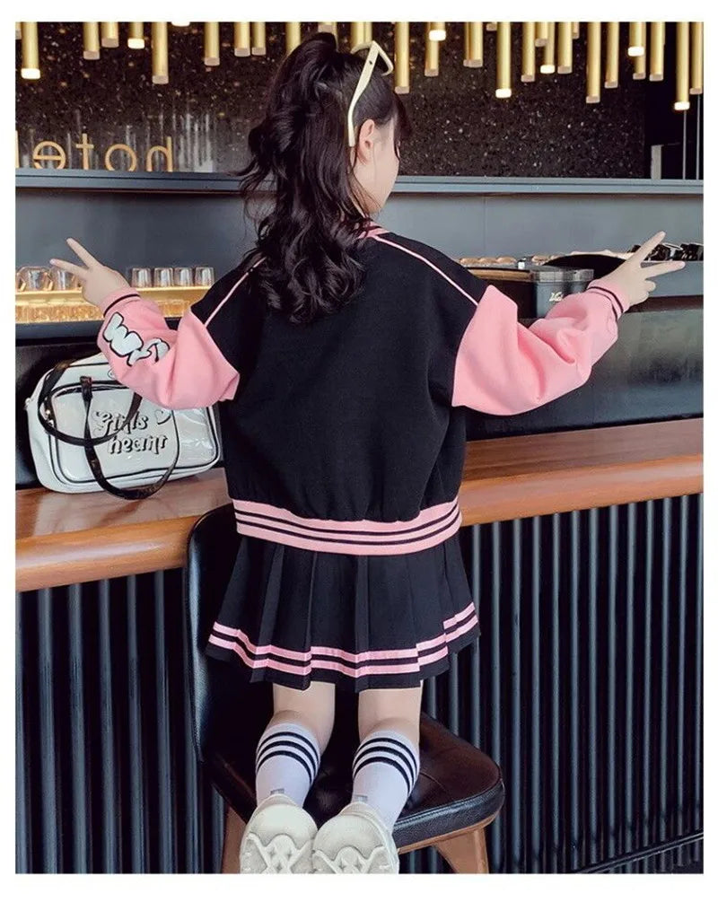 2024 Girls Clothing Sets Children Long Sleeved Coats Skirts Suit Teenage Girl Jacket Baseball Suit Kids Tracksuit Outfit Clothes