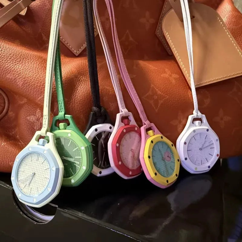 CILOA Octagonal Pocket Watch Necklace Multiple Color Options Leather Lanyard Casual Hanging Watch