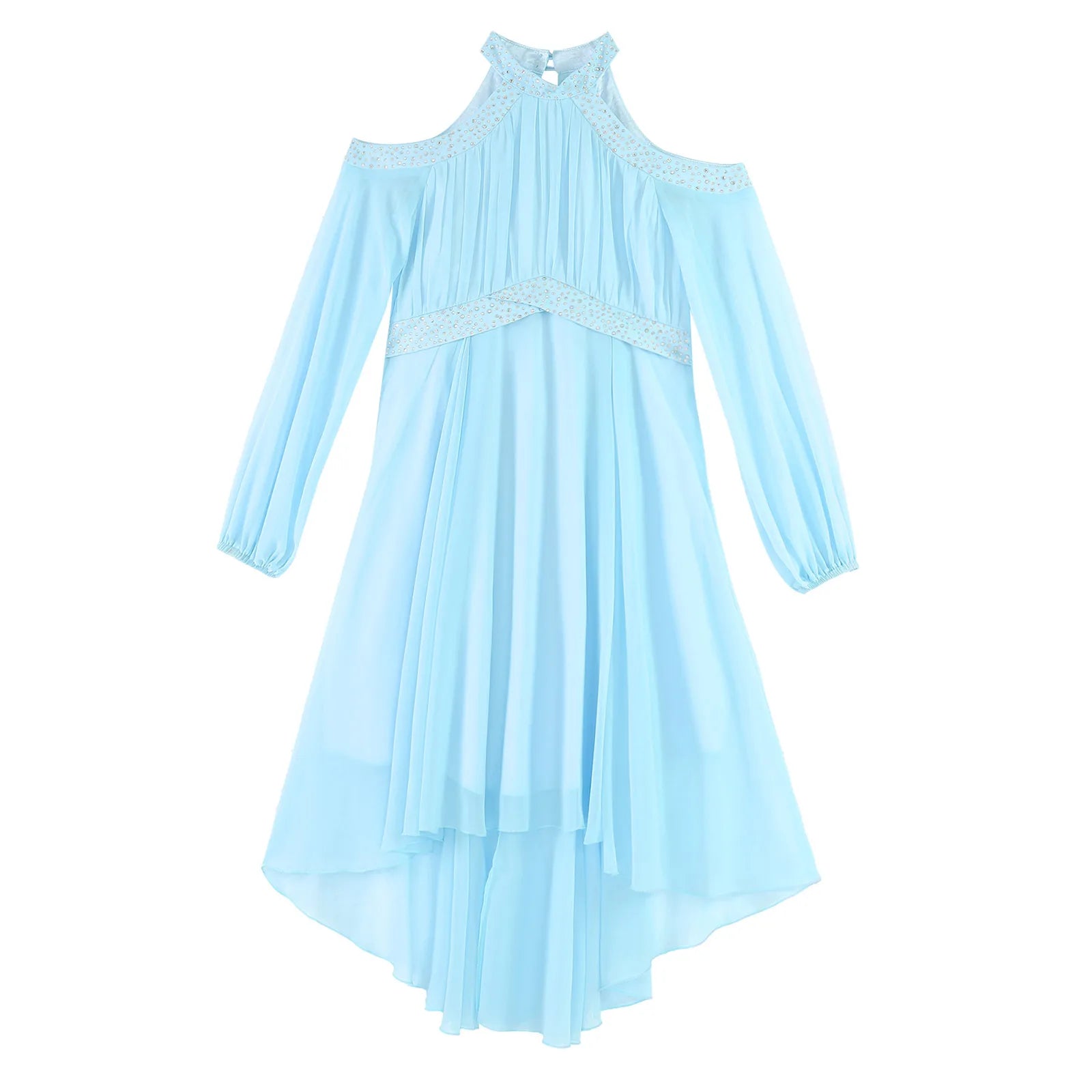 Kids Girls Elegant Party Dress Halter Off-shoulder High Waist Ruffled Chiffon Dresses Wedding Birthday Pageant Evening Prom Gown