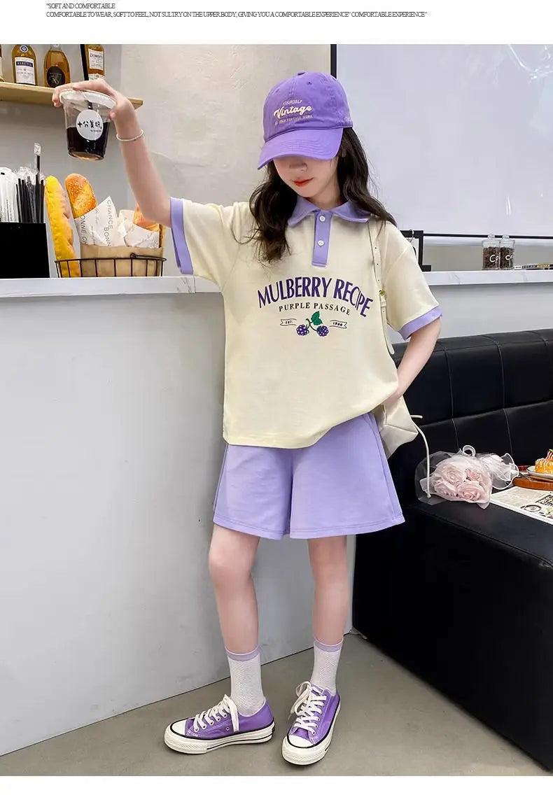 Summer Teenage Girls Clothes Set Children O-Neck Tshirt and Pleats Skirts Suit Student School Short Sleeve Tee Bottom Outfits