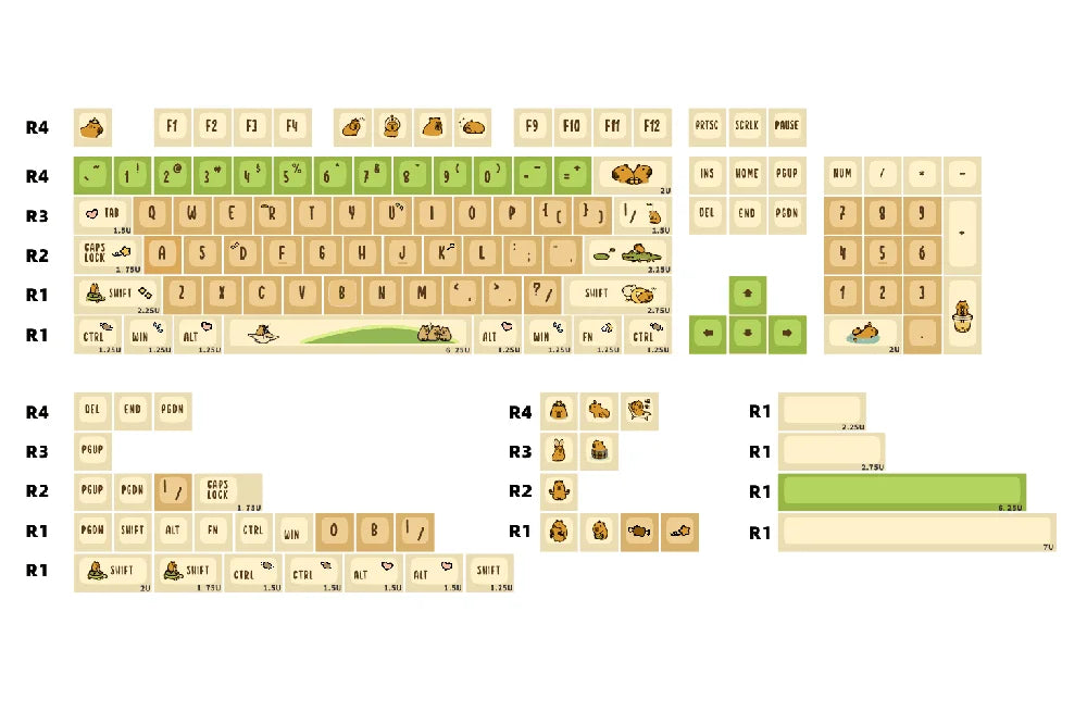 KPREPUBLIC Capybara Keycap Dye Subbed Cute Keycap thick PBT MDA for Mechanical Keyboard 87 tkl 104 ansi xd64 bm60 BM87 BM65