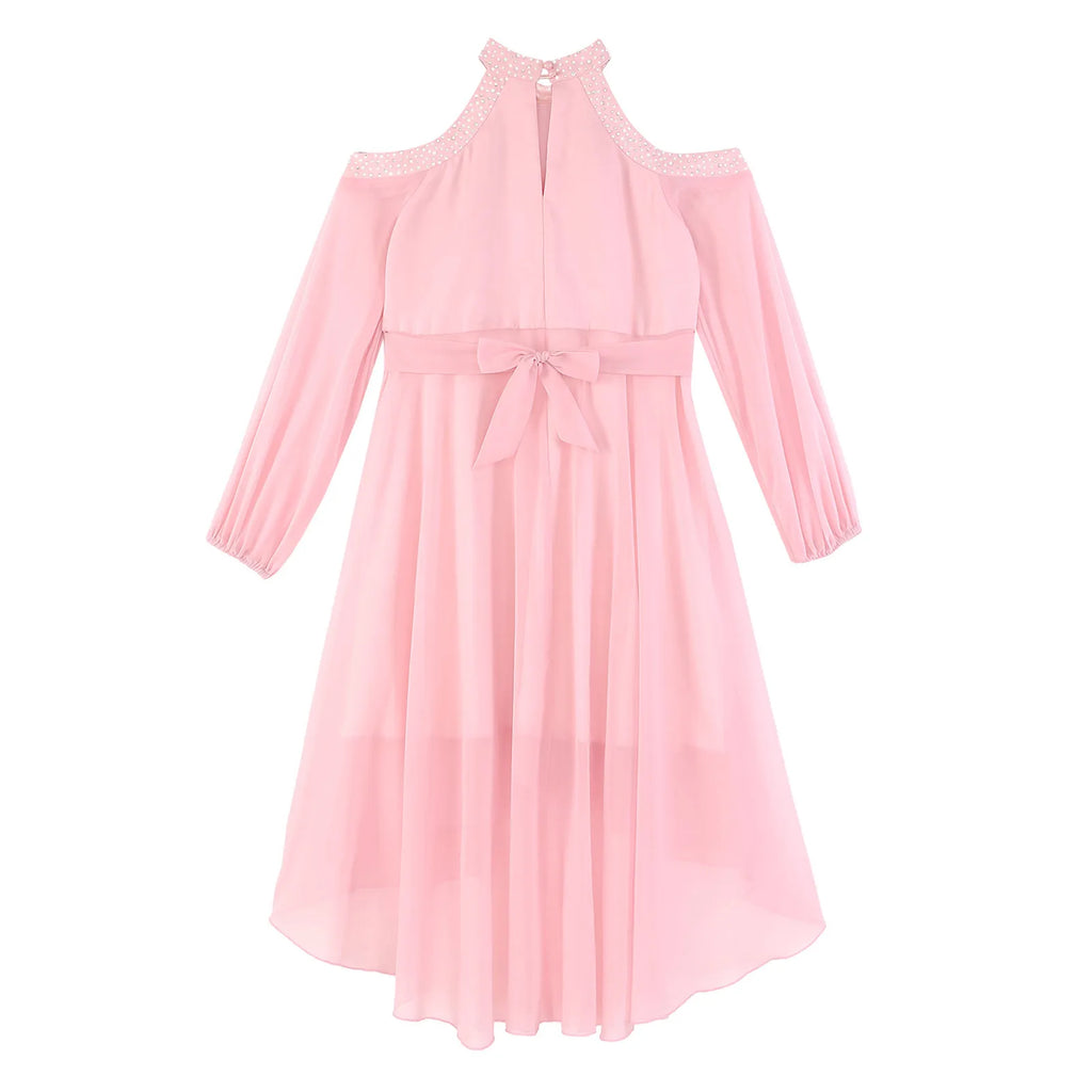 Kids Girls Elegant Party Dress Halter Off-shoulder High Waist Ruffled Chiffon Dresses Wedding Birthday Pageant Evening Prom Gown