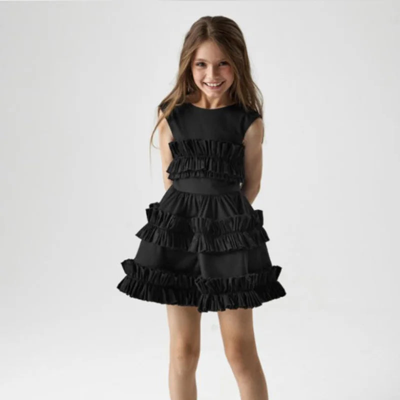 Girls Dress 2025 Spring Autumn Girls Cake Lace Dress Court Vest Dresses for Kids Princess Toddler Cosutme Baby Party Clothing