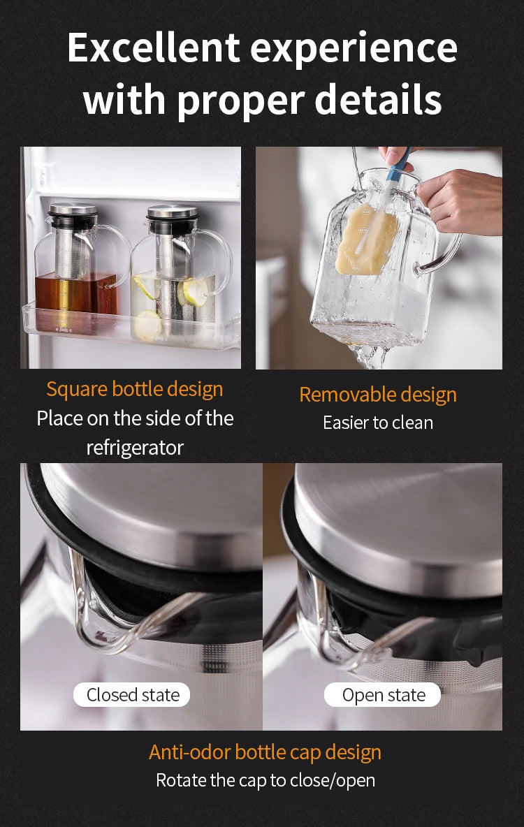 Bincoo 1200ML Glass Cold Brew Coffee Pot with double-layer Filter Cups Water Bottle Extracted Espresso Coffee Maker Juice Kettle