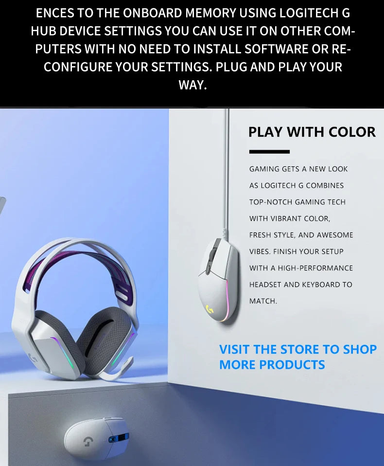 The G102/G203 with LIGHTSYNC lighting effect, featuring a resolution of 8000 DPI, offers smooth and responsive gaming experience
