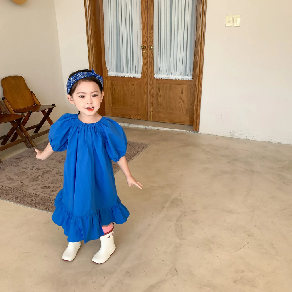 Girls Fashion Pink Princess Dress Kids Summer Puff Sleeve Casual Dresses Children Korean Style Mesh Clothing Gift Lolita Dress
