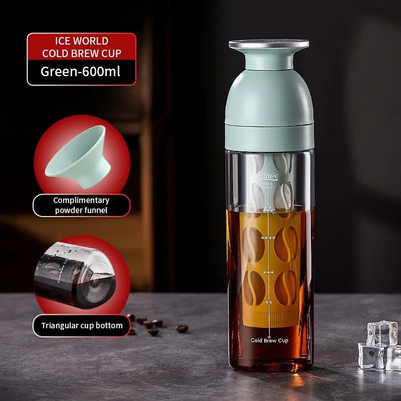 Bincoo Ice World Cold Brew Coffee Cup Portable Cold Steep Bottle Tritan Material Heat Resistant Travel Water Bottle for Home