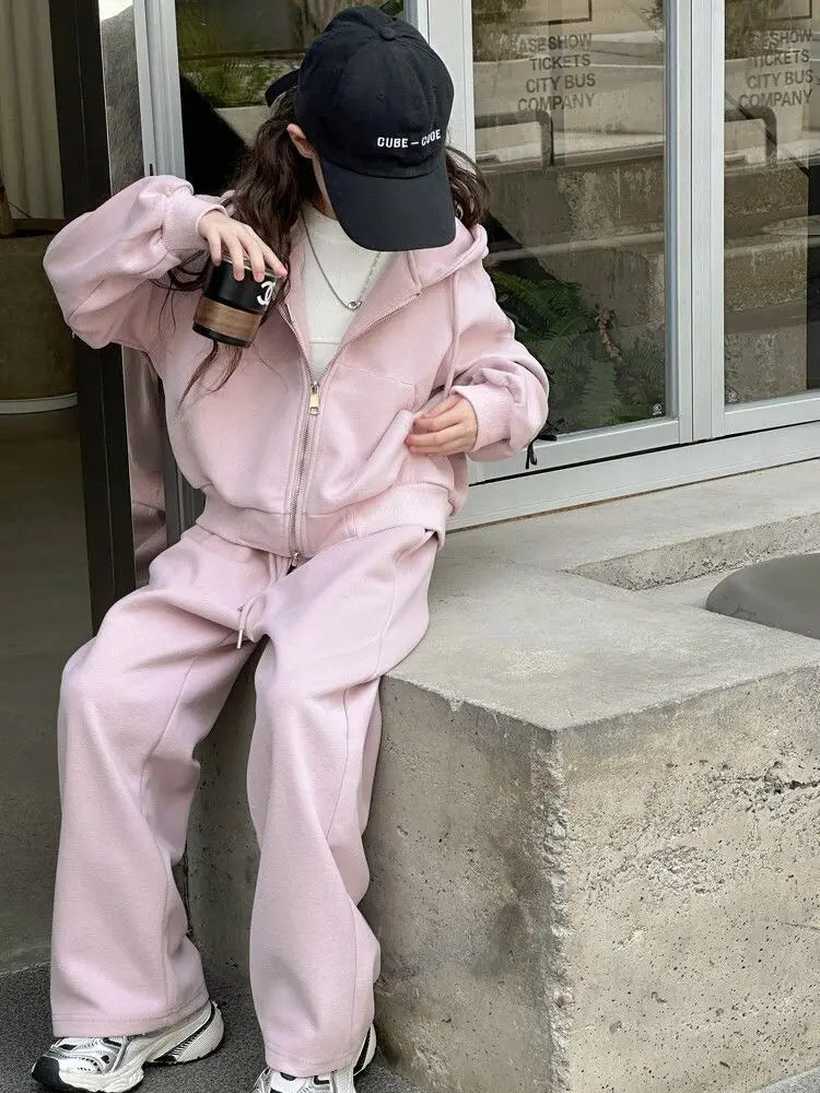 2026 casual spring winter girl cloth bow loose striped heart sweatshirt + wide leg pant teens children set 4 8 10 12 14 15 year