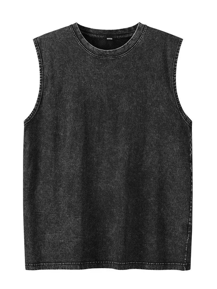 Men's Washed Sleeveless Tank Top 230G Heavyweight 100% Cotton Vintage Oversized Casual Summer Streetwear Shirt Vest