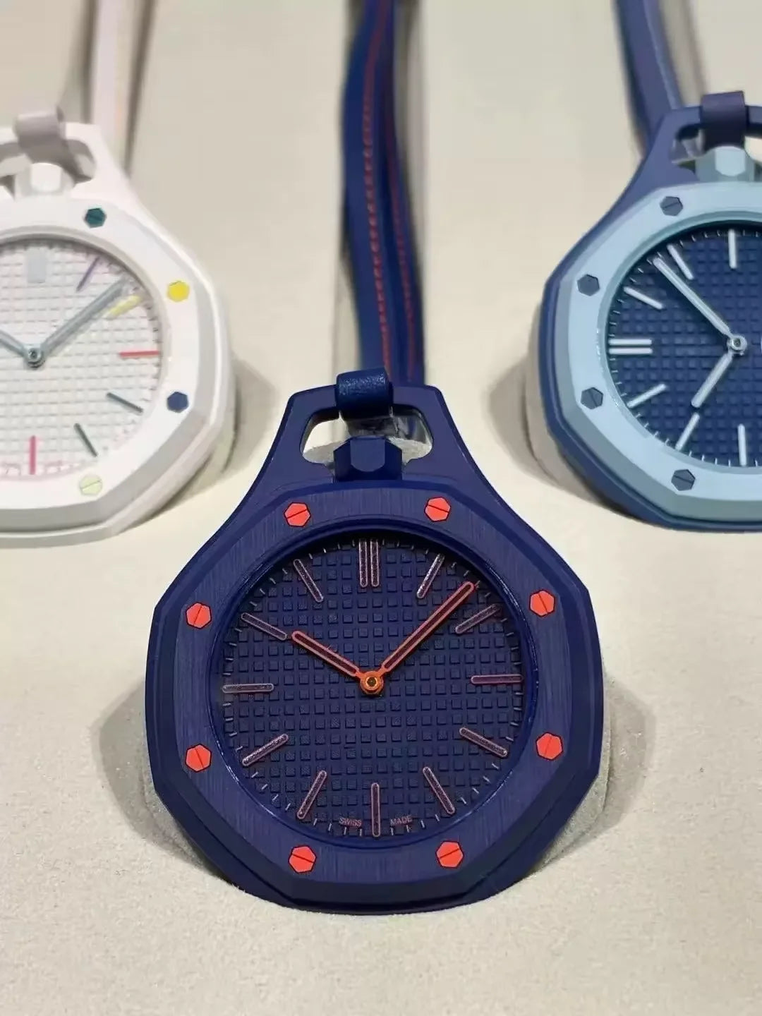 New Pocket Watch Pendant Men's and Women's Colored Candy Octagonal Quartz Movement Leather Lanyard Casual Fashion Style Gift