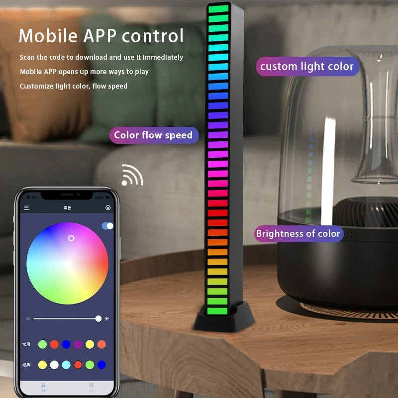 Smart RGB Sound Control Lights 3D Double Sided Pickup LED Lights Rhythm Ambient LAMP APP Control For Car Gaming Desktop Lights