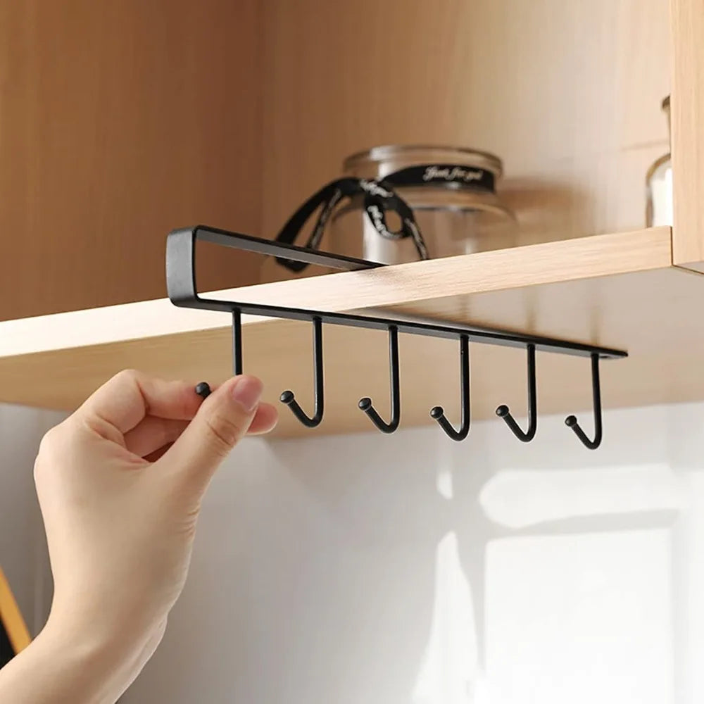 6 Hook Coffee Cup Mug Holder Plastic Cabinet Kitchen Storage Rack Multifunction Hook Shelf Sundry Organizer Storage Hanger