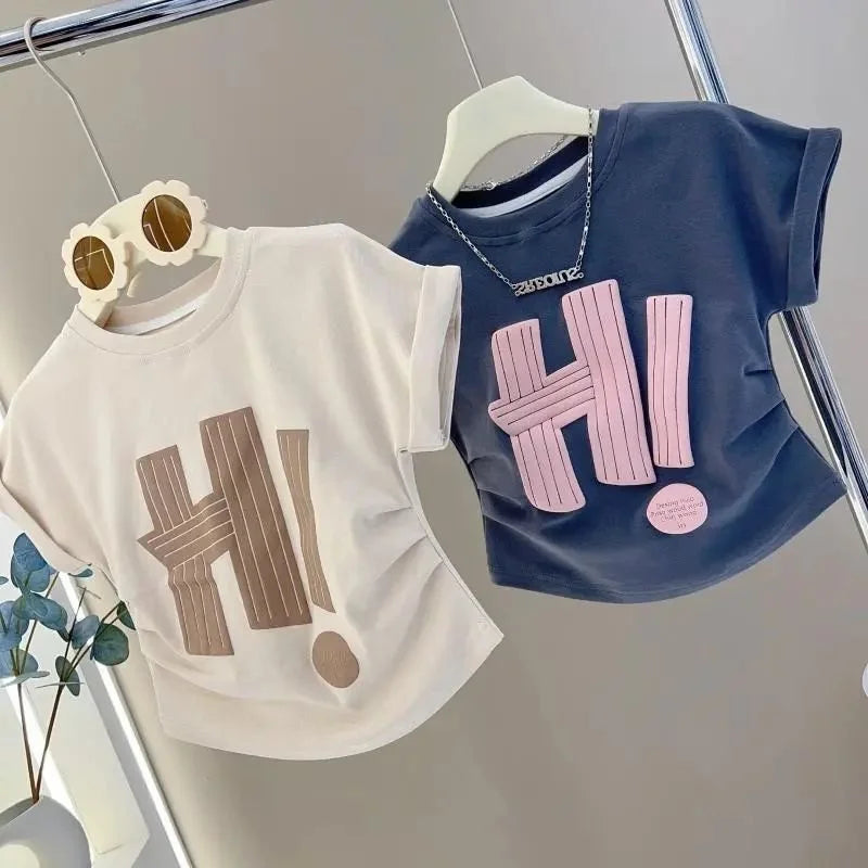 New Girls Short Sleeve Sets Summer Letter T-Shirt Tops+Shorts 2Pcs Suits Kids Clothes Sport Casual Straight Outfits 3-12 Years