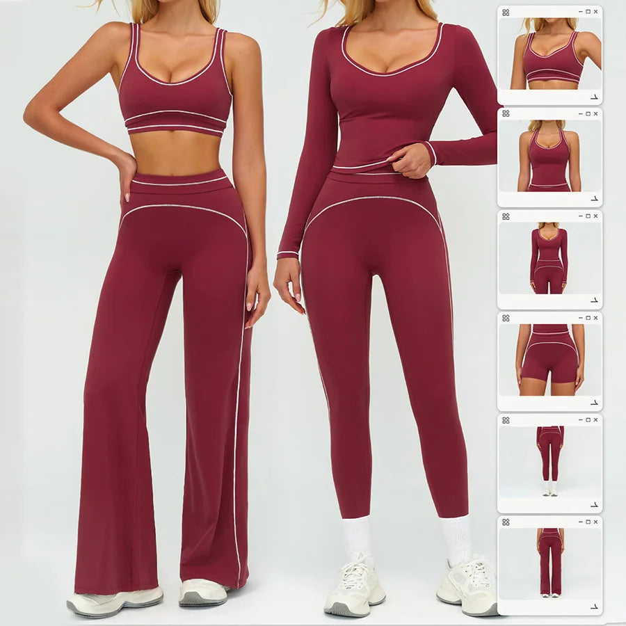 Yoga Set 2PCS Gym Clothes Sportswear Workout Outfits Women Long Sleeve Top Tracksuits Fitness Sports Bra Running Shorts Leggings