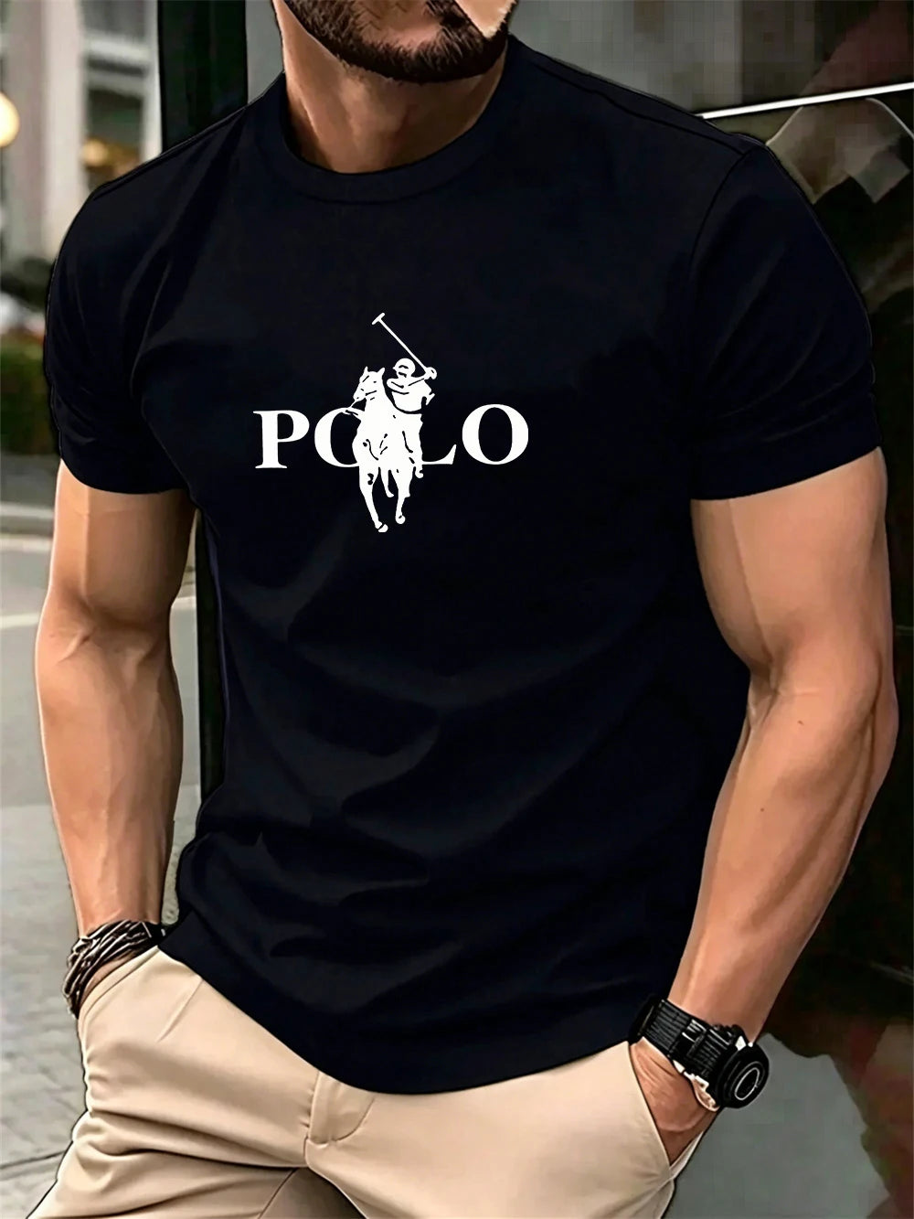 Men's Summer Simple and Fashionable Casual Business Short Sleeved T-shirt Round Neck Solid Color Sports Quick Drying Top