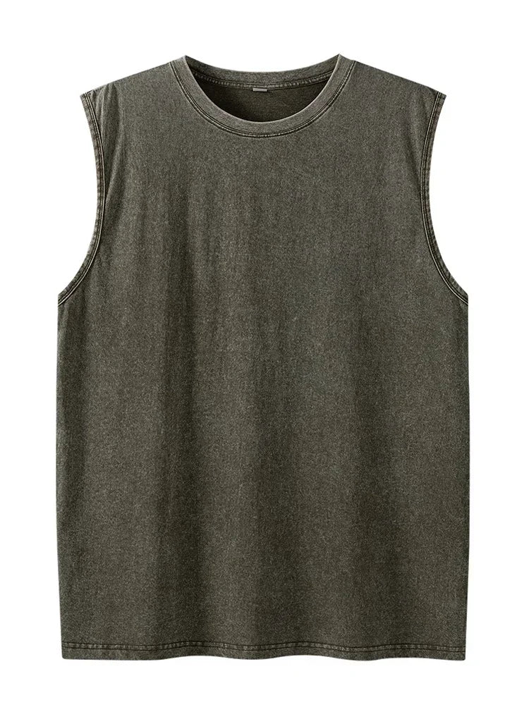 Men's Washed Sleeveless Tank Top 230G Heavyweight 100% Cotton Vintage Oversized Casual Summer Streetwear Shirt Vest