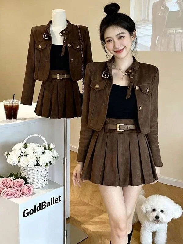 Fashionable Short Outerwear And Half-length Pleated Skirt Set Women's Spring 2026 Stylish Slimming Ensemble Casual Style