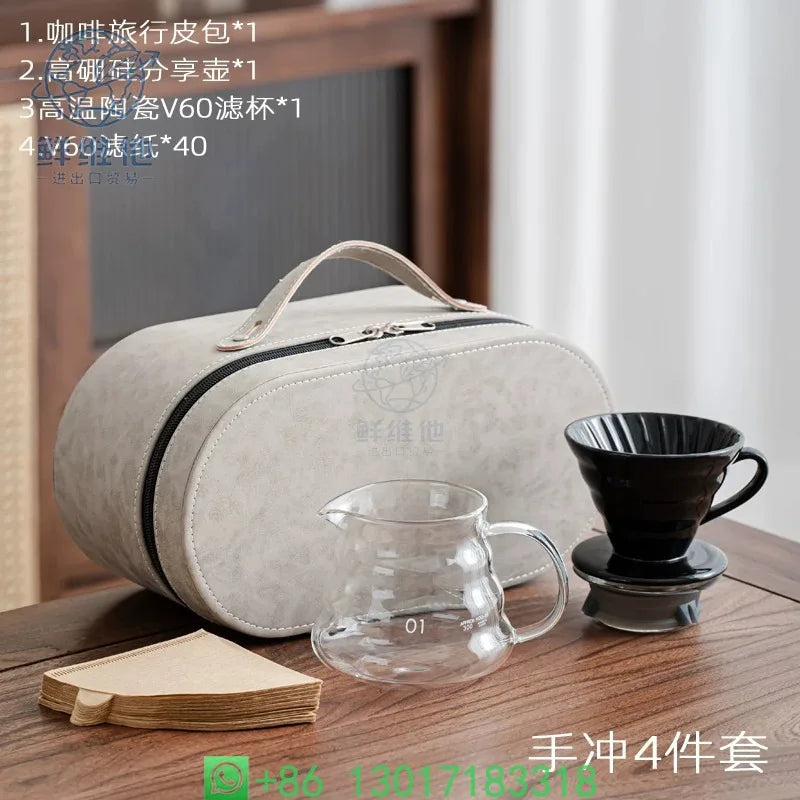 V60 Travel Hand Brew Coffee Set Electric Bean Grinder Stainless Steel Coffee Pot Household Storage Kit