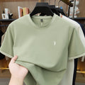 Summer New Cotton Men's Light Luxury Embroidered Versatile Round Neck Loose Short Sleeved Top