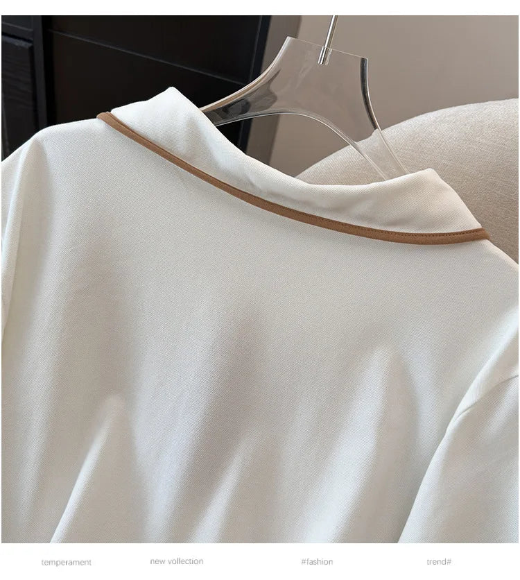 175Kg Plus Size Women's Bust 170 Summer Loose Lapel Top Short Sleeve T-Shirt Black White 6XL 7XL 8XL 9XL 10XL 11xl
