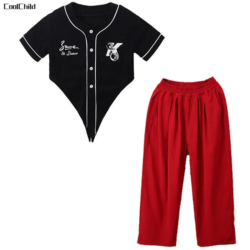 Hip Hop Girls Crop T-shirt Loose Pants Kids Street Dance Baseball Jacket Child Streetwear Jazz Clothes Sets Teen Fashion Costume