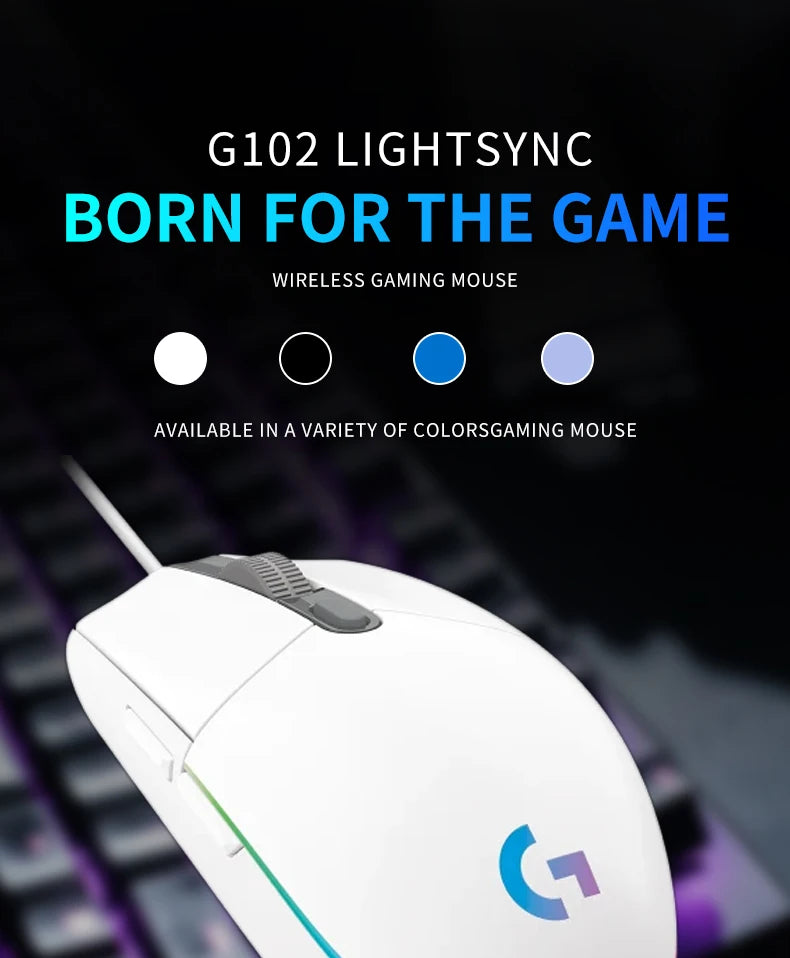 The G102/G203 with LIGHTSYNC lighting effect, featuring a resolution of 8000 DPI, offers smooth and responsive gaming experience