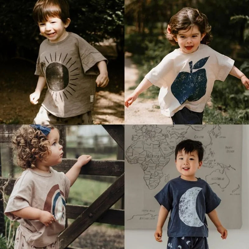 Child Tees Versatile Casual Sports T Pullover Shirt Toddler Brand New Cute Print Solid Tops 2023 Summer Costume For Girls Boys