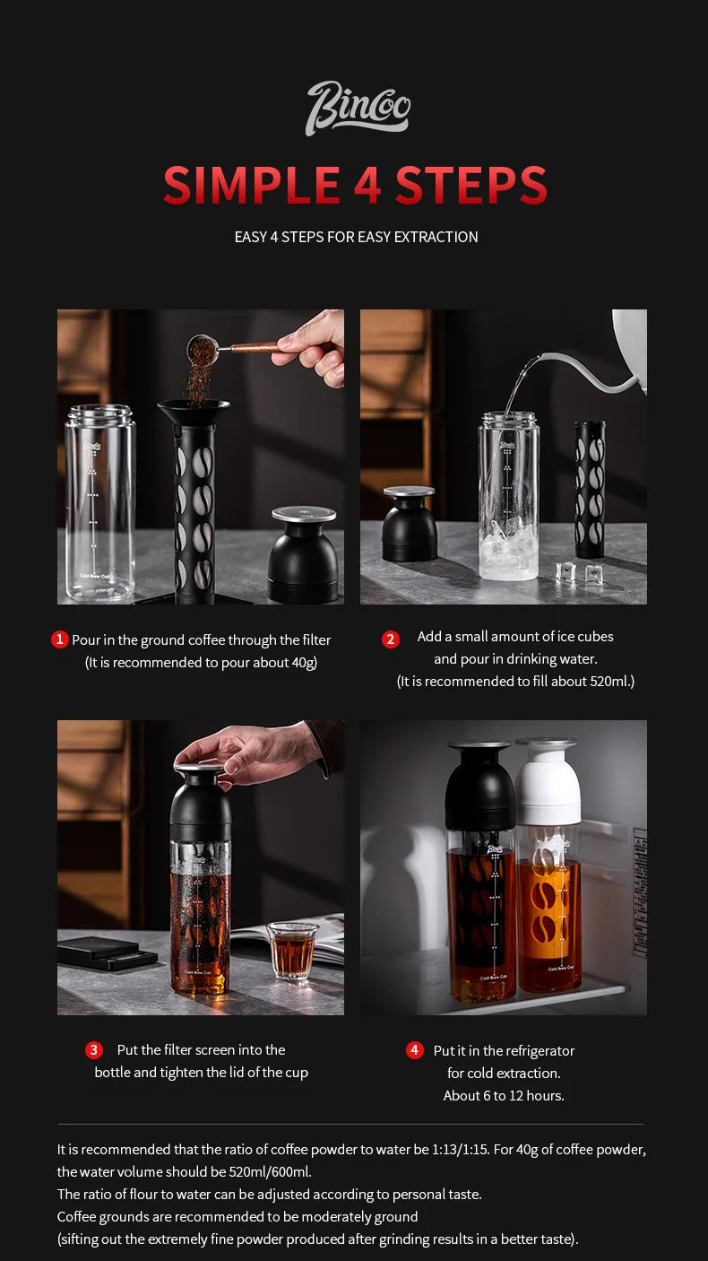 Bincoo Ice World Cold Brew Coffee Cup Portable Cold Steep Bottle Tritan Material Heat Resistant Travel Water Bottle for Home