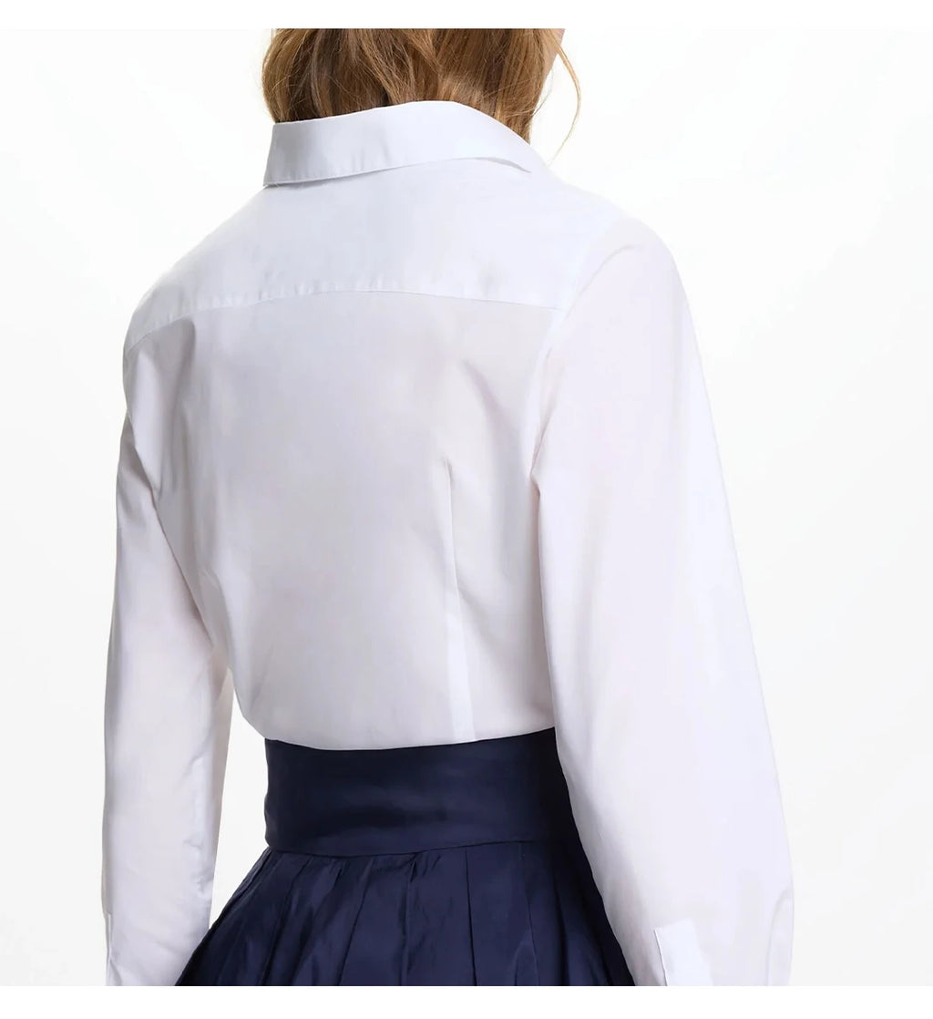 CH Fashion Women's Shirt High Quality Brand Letter Label Accessories Pure White 2025 New Women's Sexy Long Sleeve Shirt
