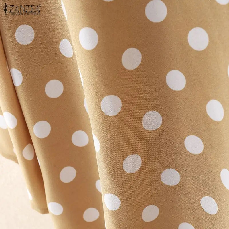 ZANZEA Elegant Woman Polka Dot Blouses Vintage V-Neck Half Bell Sleeves Loose Tops 2026 Summer Vacation Casual Blusas de Mujer