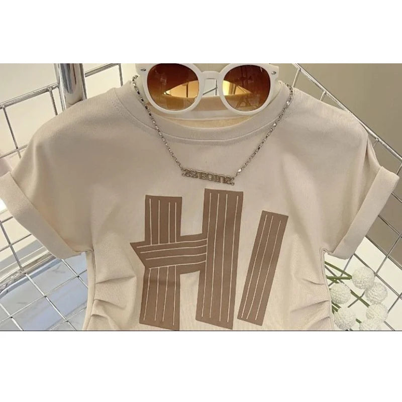 Teen Girls Clothing Set Summer New Letter Print Short-sleeved Tops+Shorts 2Pcs Suit For 4-12 Years Kids Casual Tracksuit Outfits