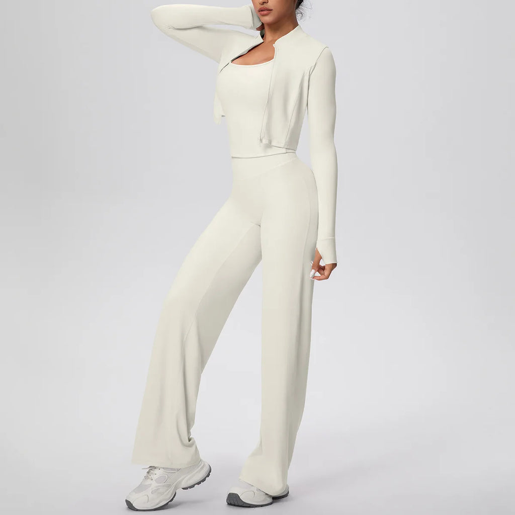 Yoga Set 3PCS Women Workout Sets Sportswear Gym Clothing Fitness zipper Long Sleeve High Waist Leggings Sports Suits Yoga Suit