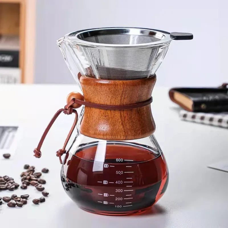 Hand Brewed Coffee Sharing Pot Filter Screen Glass Coffee Filter Cup Coffee Pot Set Drip Small Household Glass Pot 400-800ml