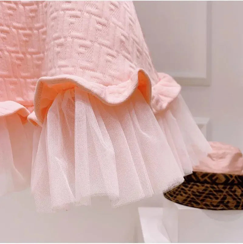 Girls Fashion Pink Princess Dress Kids Summer Puff Sleeve Casual Dresses Children Korean Style Mesh Clothing Gift Lolita Dress