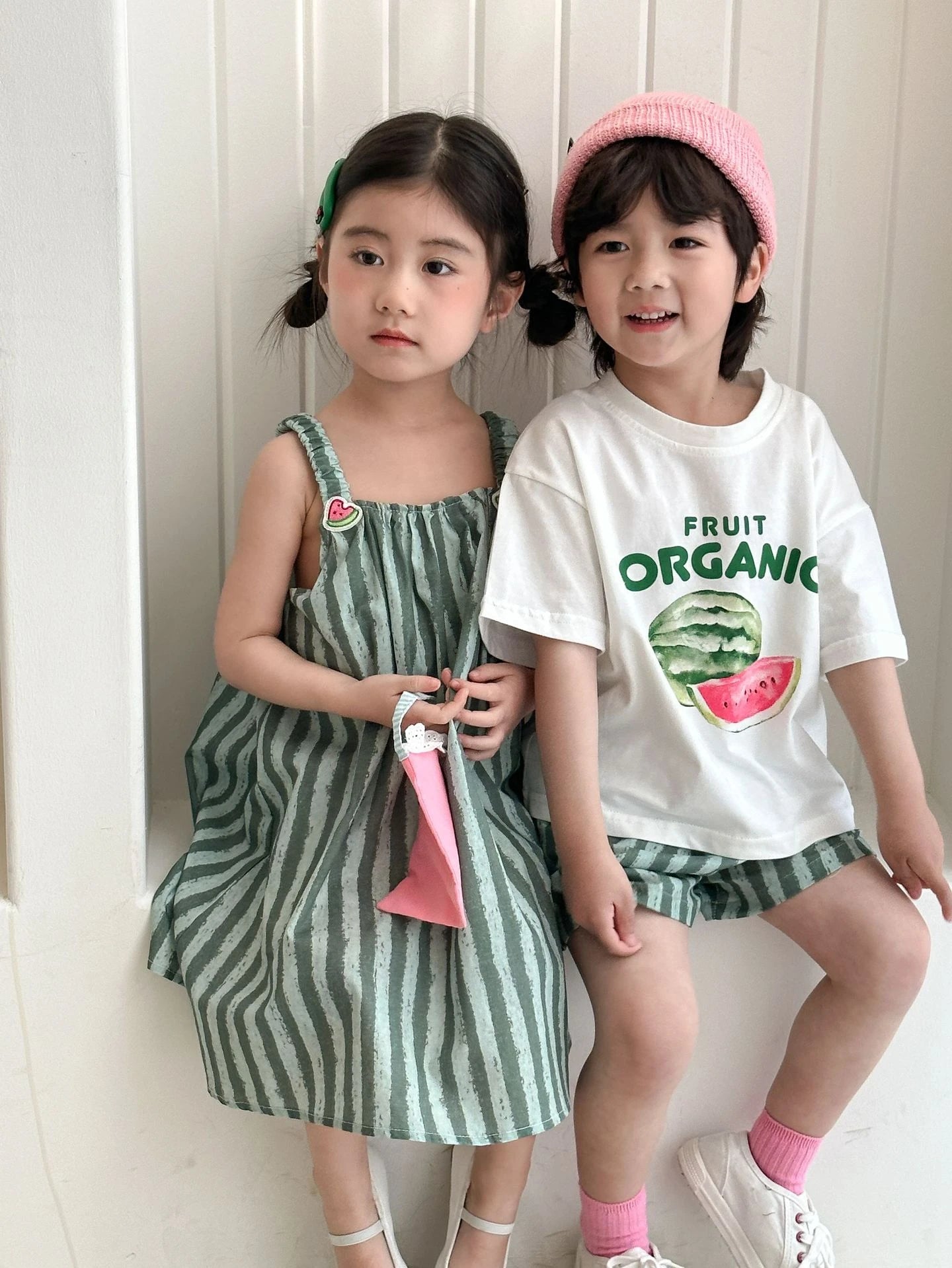 Children Clothes 2025 Summer New Cotton Stripe Baby Girl Suspender Dress Or Boy's Suit Brother And Sister Clothes