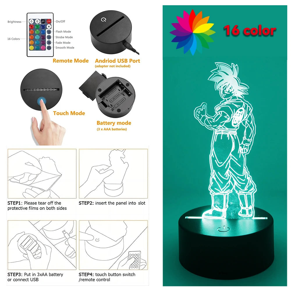 Gaming Room Lamp Anime Goku Night Light Luces Led Lights For Bedroom Home Decoration Usb Small Rgb Lighting Xmas Birthday Gifts